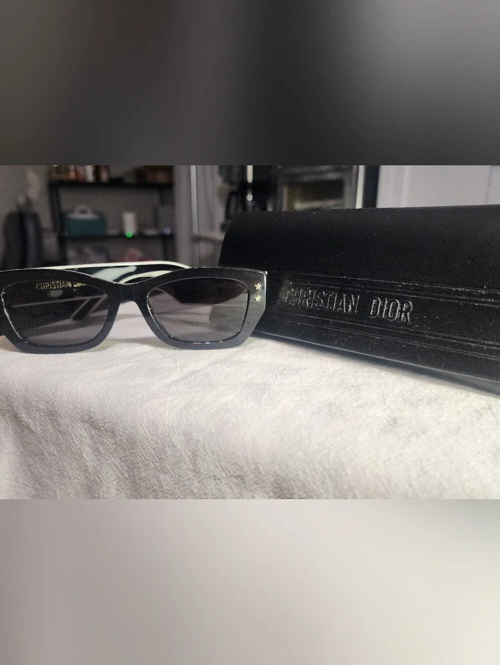 Christian Dior Black Cat-Eye Sunglasses with Star Accents